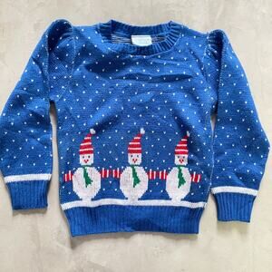 Vintage 80s Holiday Cottagecore Winter Snowman Christmas Sweater Kids Sz 5 USA